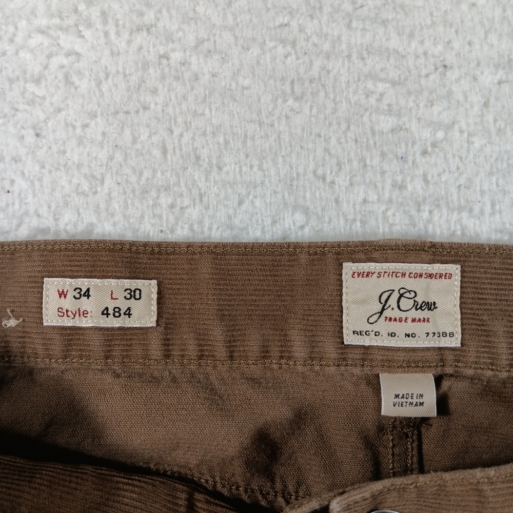 J Crew Pants Mens 34x30 Brown Corduroy 484 Slim Fit 5-Pocket Casual Cords - Picture 2 of 11